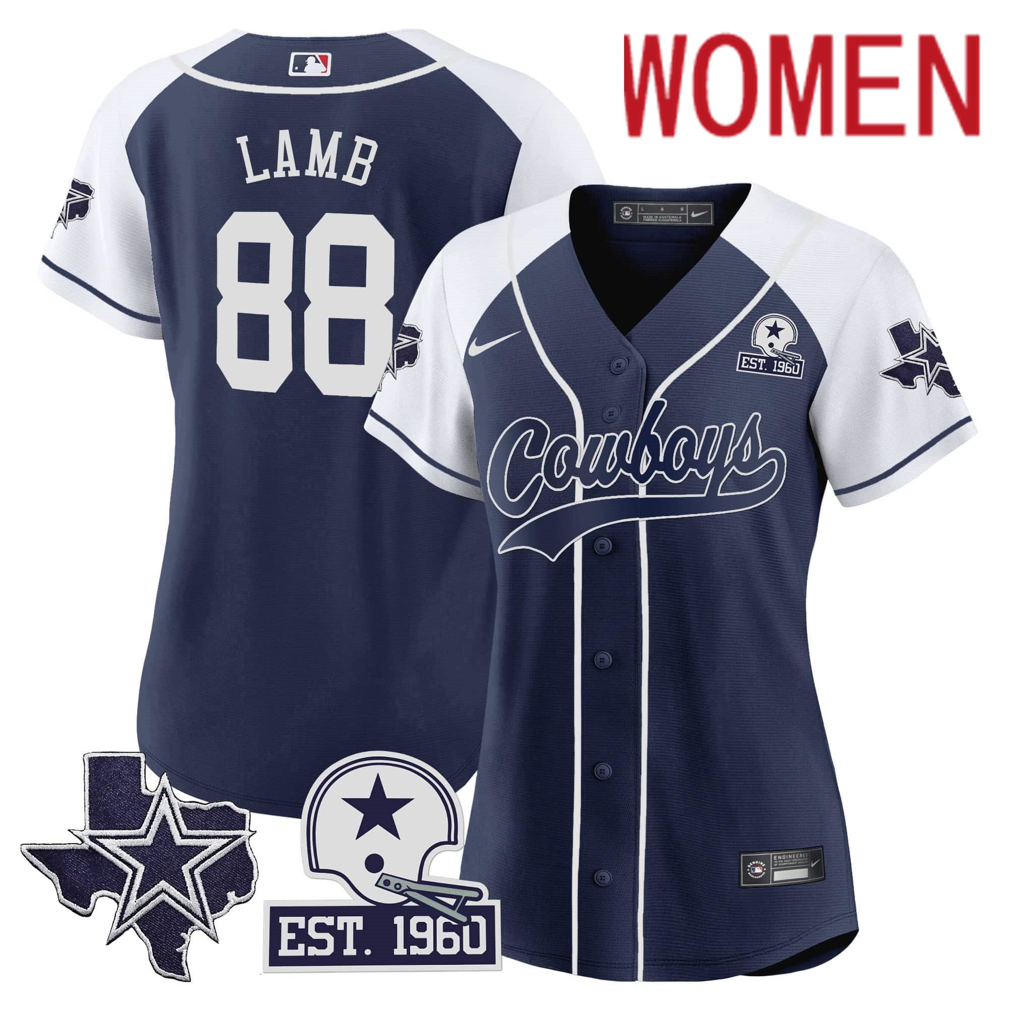Women Dallas Cowboys #88 Lamb Dark blue 2024 Nike Patch Baseball NFL Jersey style 1